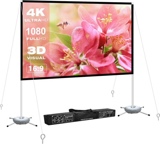 Projector Screen with Stand 120 inch: Foldable and Portable Projection Screen 16:9 4K HD Wrinkle-Free Lightweight Movie Screen with Carry BagHome Theater Backyard Cinema