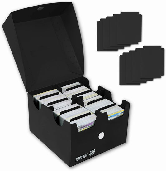 Trading Card Storage Box 800 - Black | Card Box 800+ holds standard 35pt cards | 4-in-1 Compartments| Strong Double Wall Design | 8 dividers | Sports & Baseball Card Deck Boxes - Black