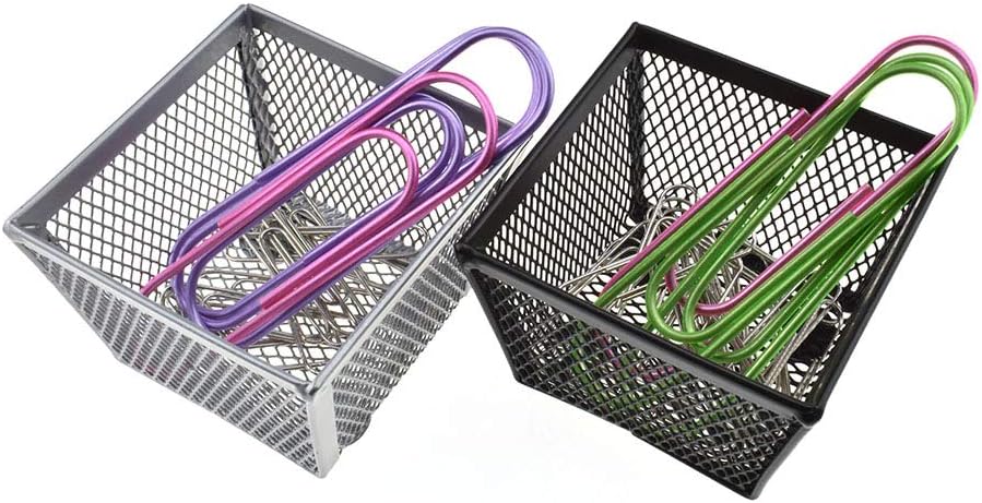 HAHIYO Stackable Paper Clip Mesh Holder Cup 2.2" Height 4 Pack Sturdy Paperclip Holder Container for Desk Drawer Organizer Collection for Home Office School Black Silver Soft Foam Feet No Sharp Edges