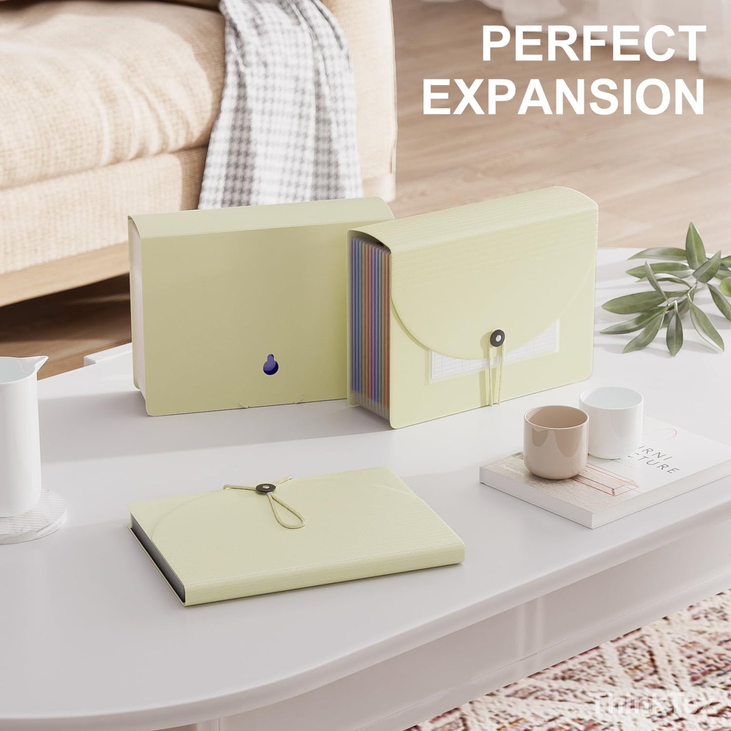 ThinkTex Accordion File Organizer, 12 - Pocket Expanding File Folders for Paper Receipts, Bills&Taxes Organizer, Letter/A4 Size Document Holder for School, Office, Home with tabs-Beige Color