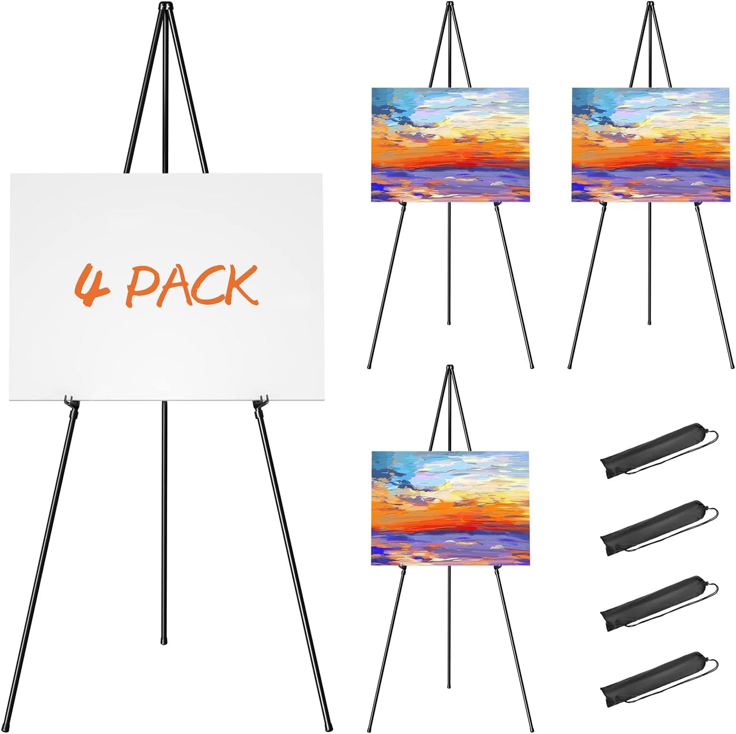 Easel Stand for Display, Aredy 63" Portable Painting Easel, Lightweight Metal Easels for Painting Canvas, Wedding Sign (4 Pack)