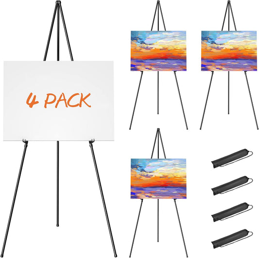 Easel Stand for Display, Aredy 63" Portable Painting Easel, Lightweight Metal Easels for Painting Canvas, Wedding Sign (4 Pack)