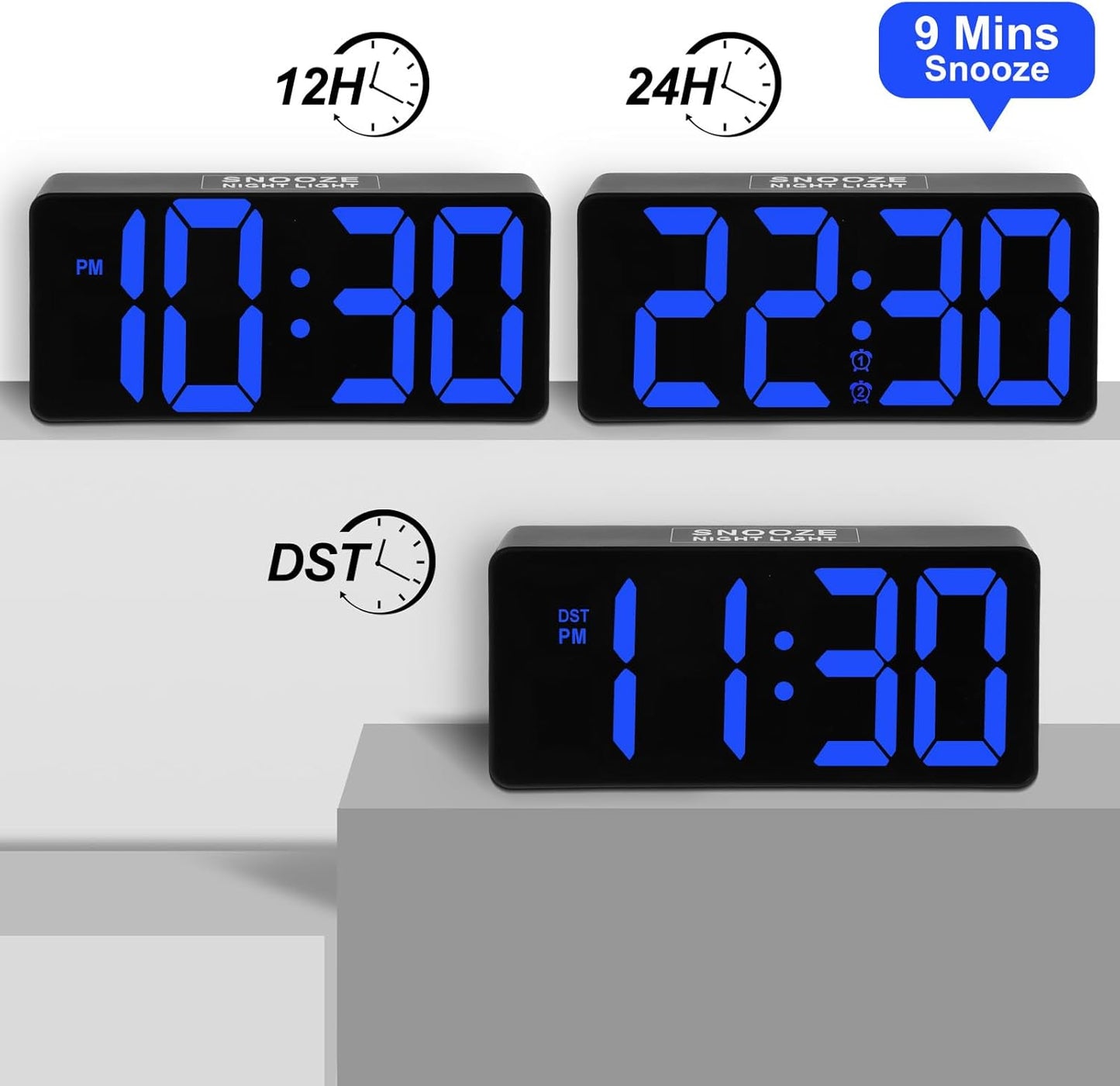 PPLEE Alarm Clock for Bedroom with Night Light & Bold Digits-7 in Digital Clock with Dual Alarms & USB Charger Ports,Battery Backup,Adjustable Brightness&Volume,DST, Loud Desk Clock for Heavy Sleeper