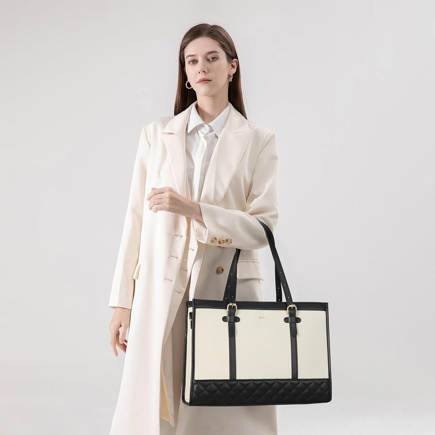 Keyli 3pcs Laptop Bag for Women,15.6 Inch Canvas Tote Bag Work Bags Large Business Computer Briefcase Shoulder Handbag Purse