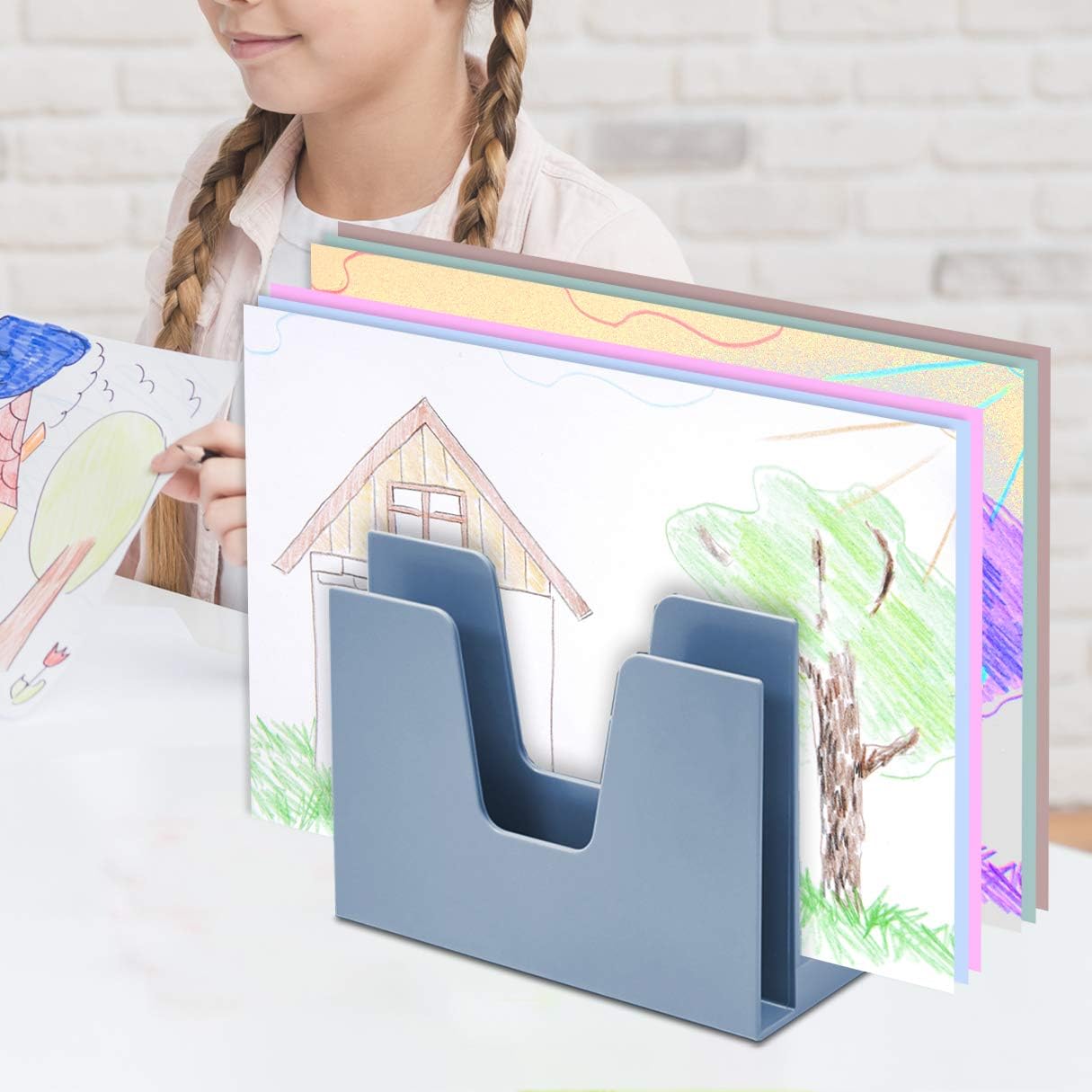 Acrimet 5 Section Incline File Sorter Organizer, Mail, Folder, Letter Desk Organizer, Rack for Office Organization Desktop (Plastic) (Solid Blue Color)