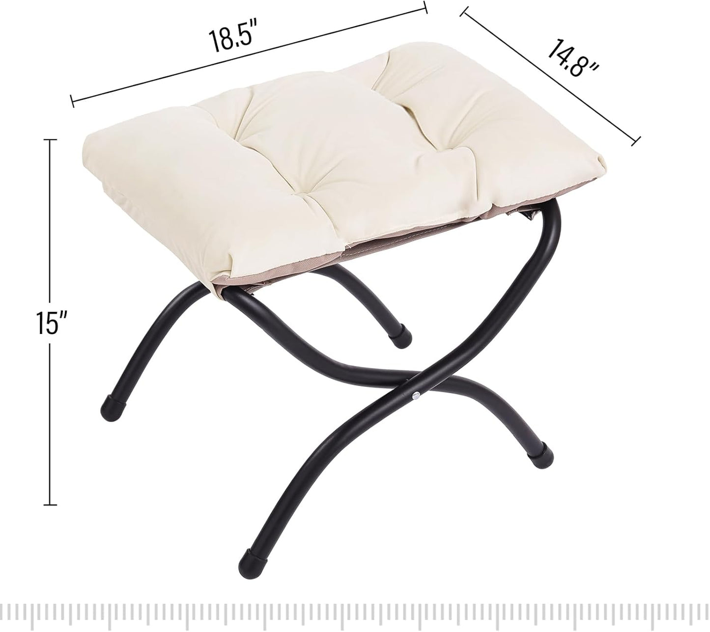 LITA Folding Upholstered Footrest Stool, Modern Small Portable Accent Ottoman with Detachable Thick Cotton Cushion Padded Sofa Stool with Metal Frame for Lazy Chair, Living Room & Bedroom, Beige