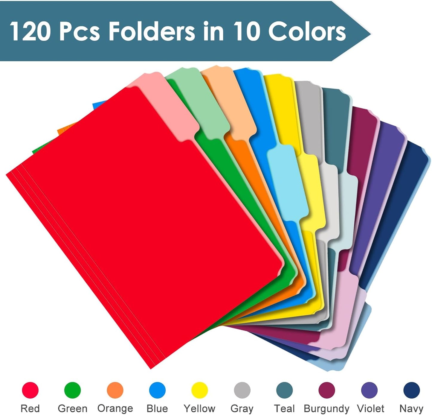 WEMEMORN 120 Pack Two Tone Color File Folders 8.5 x 11 Inch, 1/3 Cut Tab File Folders Letter Size, Assorted Colors, 10 Color File Folder, School Business Office Home Folders for Document Organization