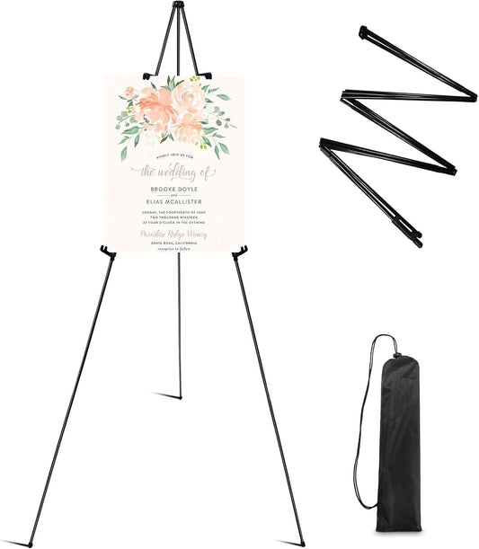 RRFTOK Easel Stand for Sign, 63'' Instant for Displaying - Art and Crafts Foldable Portable Ground Easels for Wedding Sign and Poster Display Stand - with Portable Bag Black 1-Pack.