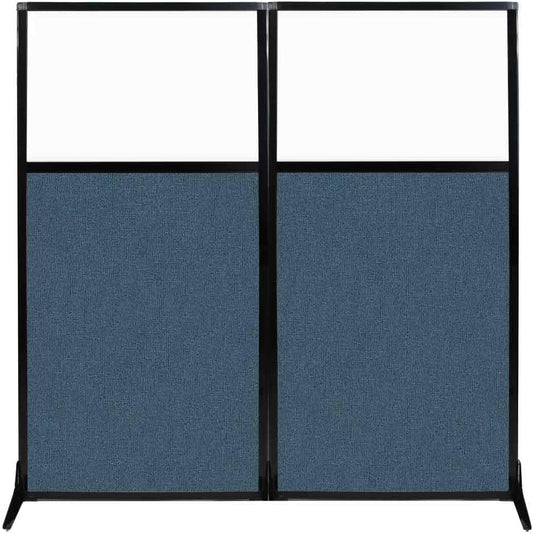 Versare Workstation Partition | Portable Wall Divider | Modern Office Cubicle | Free Standing Privacy Screen | Flexible Work Space | 66" x 70" W/Window, Caribbean Fabric Panels