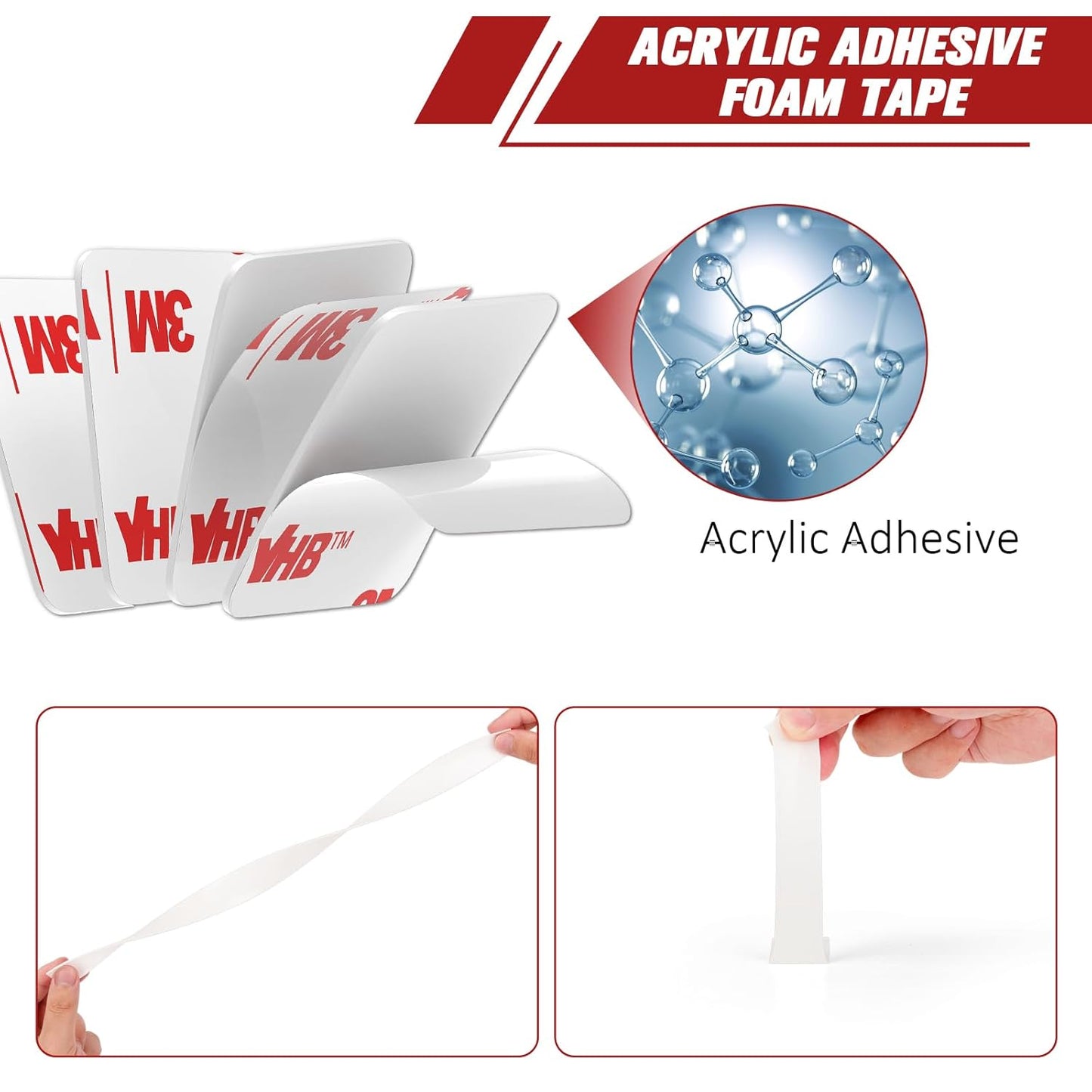 3M Double Sided Adhesive Pads Heavy Duty VHB 1" x 1" 0.025in Thick 20 PCS Square White 4930 Strong Adhesive Mounting Waterproof Foam Tape for Car Home Office Decor