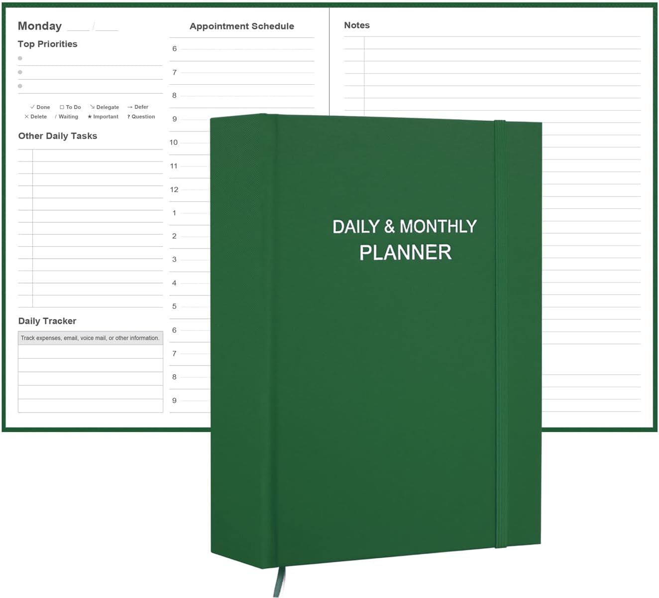Daily & Monthly Planner for 2025 2026 or Anytime - ADHD Planner Two Pages Per Day, Daily Planner Undated to Increase Focus, Eliminate Overwhelm, Achieve Your Biggest Goals, 8.5'' × 11'', Blue