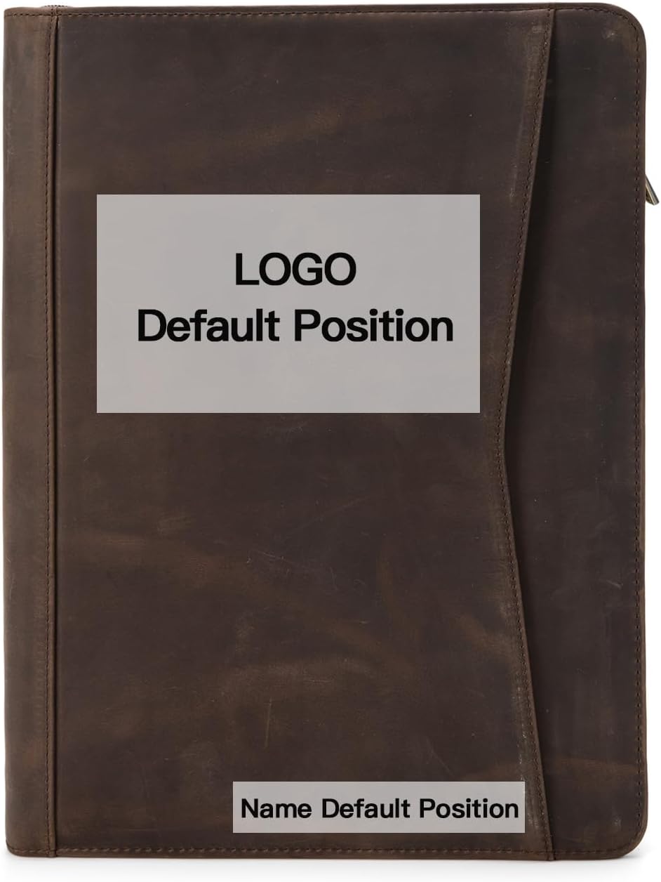 Personalized Genuine Leather Portfolio with Front Pocket for Men Women, Custom Engraved 8.5 x 11 Legal Pad Notepad Holder, Zippered Business Organizer, Professional Work Folder, Dark Khaki