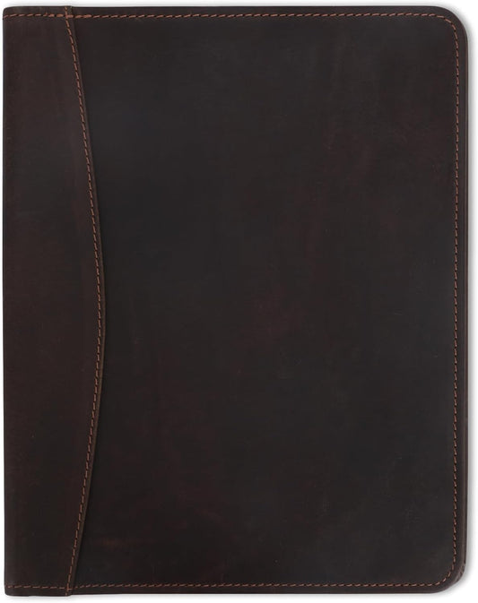 Heavy Duty Buffalo Leather Legal Pad Portfolio Handmade Executive Notebook Binder, Professional Padfolio Organizer Gift for Men and Women Genuine Leather Resume Document Holder (Dark Brown)
