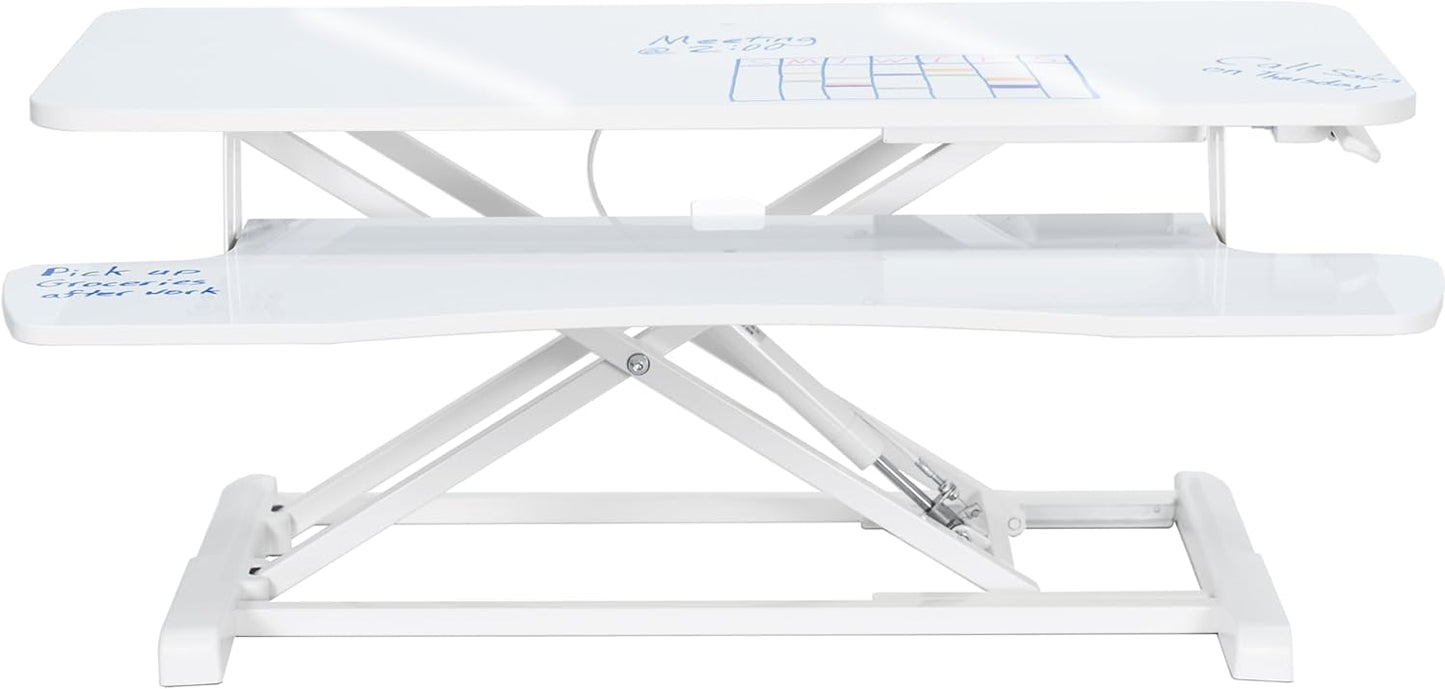 VIVO 36 inch Desk Converter, K Series, Height Adjustable Sit to Stand Riser, Dual Monitor and Laptop Workstation with Wide Keyboard Tray, White Dry Erase, DESK-V036KWE