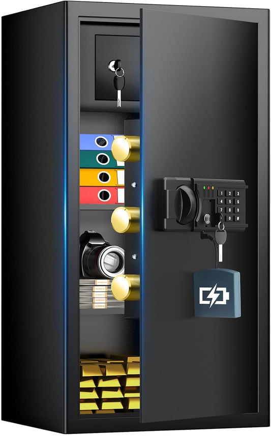 5.8 Cub Large Fireproof Safe, Home Safe Water and Fireproof, Large Document Safes With Digital Combination Lock, Smart Alert, Removable Shelf, LED Light, Fireproof Safes for Money Jewelry Valuables