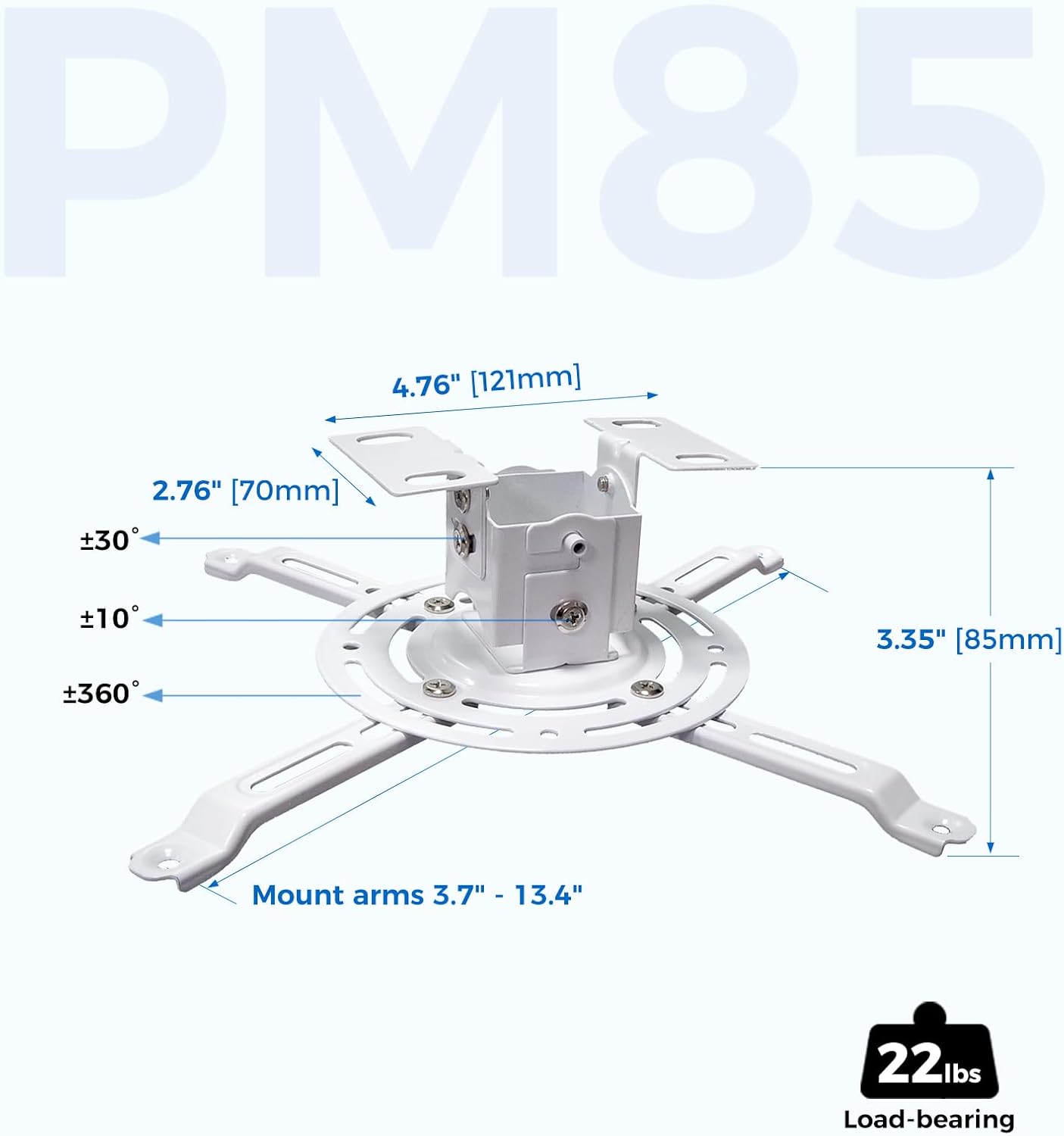 Low Profile Projector Ceiling Mount Universal, 22 lbs Max Weight, 360° Rotation 30° Tilt | Universal Projector Bracket 3.3" High, Suspended Drop Ceiling Mount Kit for Home & Office Projectors(White)