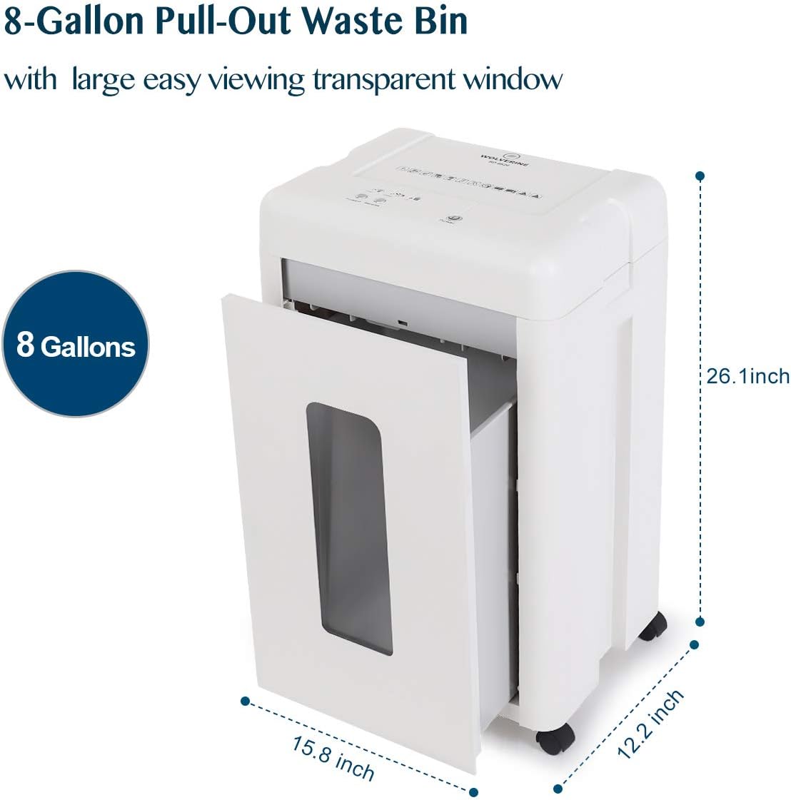 WOLVERINE 15-Sheet Super Micro Cut High Security Level P-5 Heavy Duty Paper/CD/Card Shredder for Home Office, Ultra Quiet by Manganese-Steel Cutter and 8 Gallons Pullout Waste Bin SD9520 (White ETL)