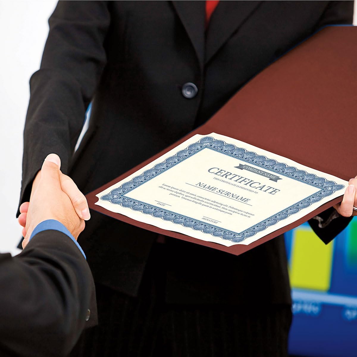 Plain Burgundy Certificate Folders - Pack of 25, Linen Cover 80 lb. Stock, Folded, Die-Cut Corners, for Office, Business Awards, Graduation, School Diploma Holder, 9-1/2"" x 12""