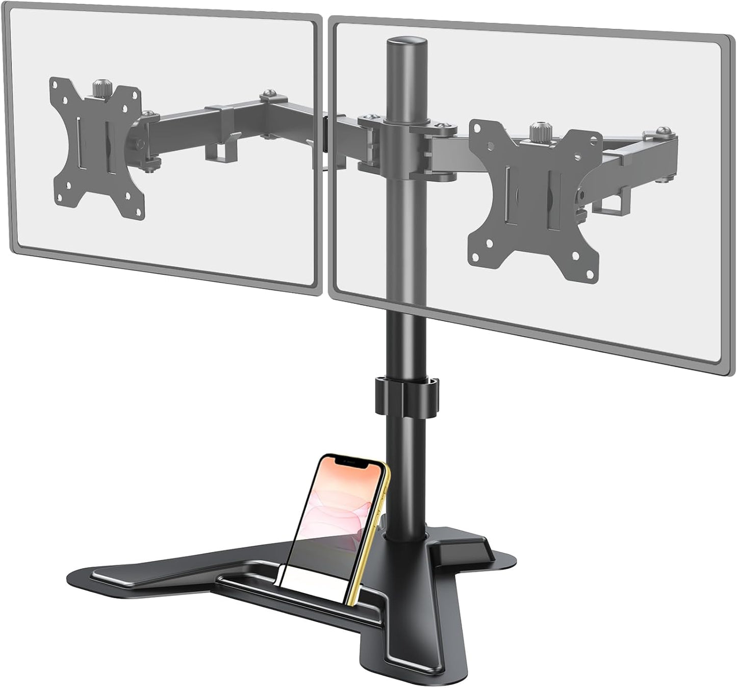 MOUNT PRO Dual Monitor Stand, Free-Standing Full Motion Monitor Desk Mount Fits 2 Screens up to 27 inches,17.6lbs with Height Adjustable, Swivel, Tilt, Rotation, VESA 75x75 100x100, Black