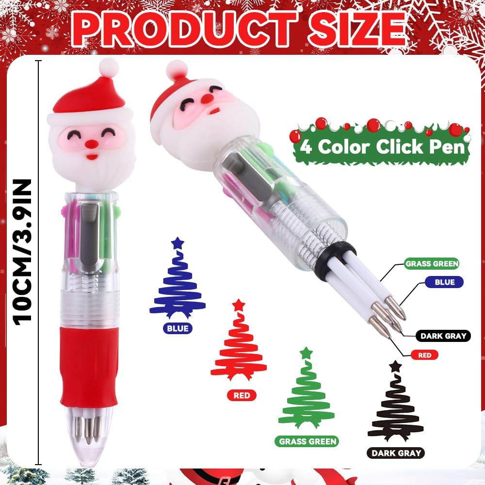 24PCS Christmas Multicolor Ballpoint Pens 4 Colors in 1, Retractable 0.7mm Cartoon Cute Fun Pens for Kids Santa Snowman Writing Pens for Holiday Party School Supplies Students Rewards