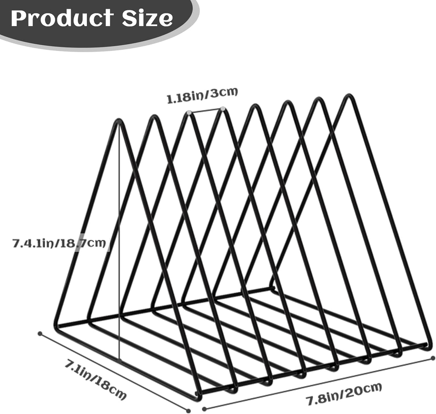 Urban Deco Triangle Desk Organizers Metal Wire Magazine Holder 7 Sections Decorative Organizer Vinyl Record Storage Office File Organizer For Desk - Black Magazine File Holder - Pack of 2
