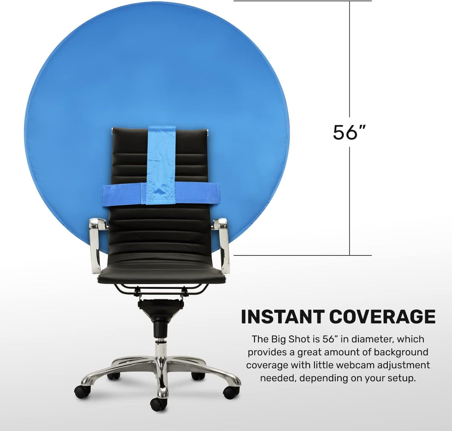 Webaround Big Shot 56" | Blue | Portable Collapsible Webcam Backdrop | Attaches to Any Chair | Wrinkle-Resistant Fabric | Ultra-Quick Setup and Takedown | Perfect for Zoom, Webex, Teams, etc.