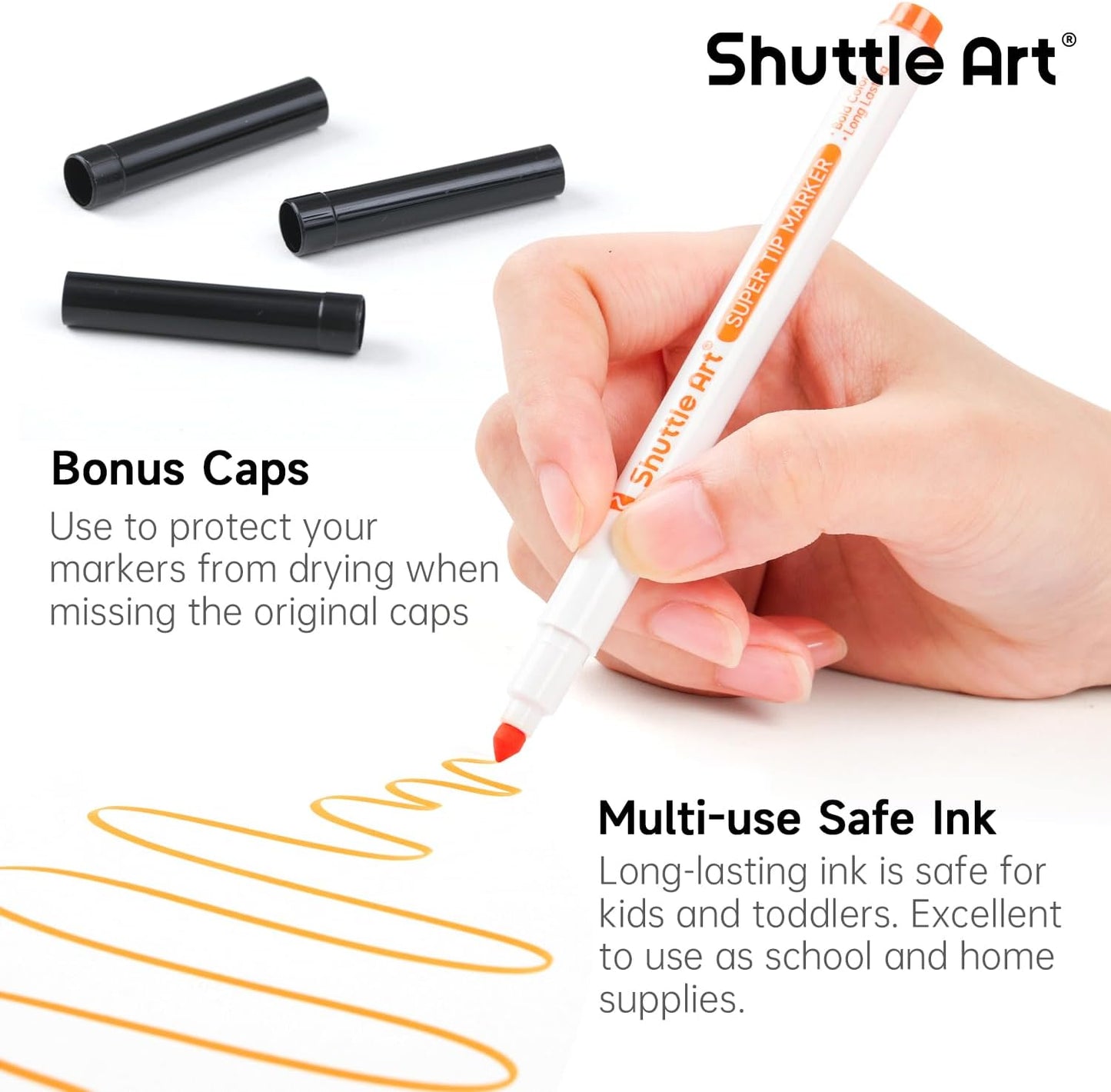 Shuttle Art 384 Pack Washable Super Tips Markers, 16 Assorted Colors Conical Tip Large Markers Bulk with a Box, Bonus Caps, Home Classroom School Supplies for Toddlers Kids Adults Students Teachers