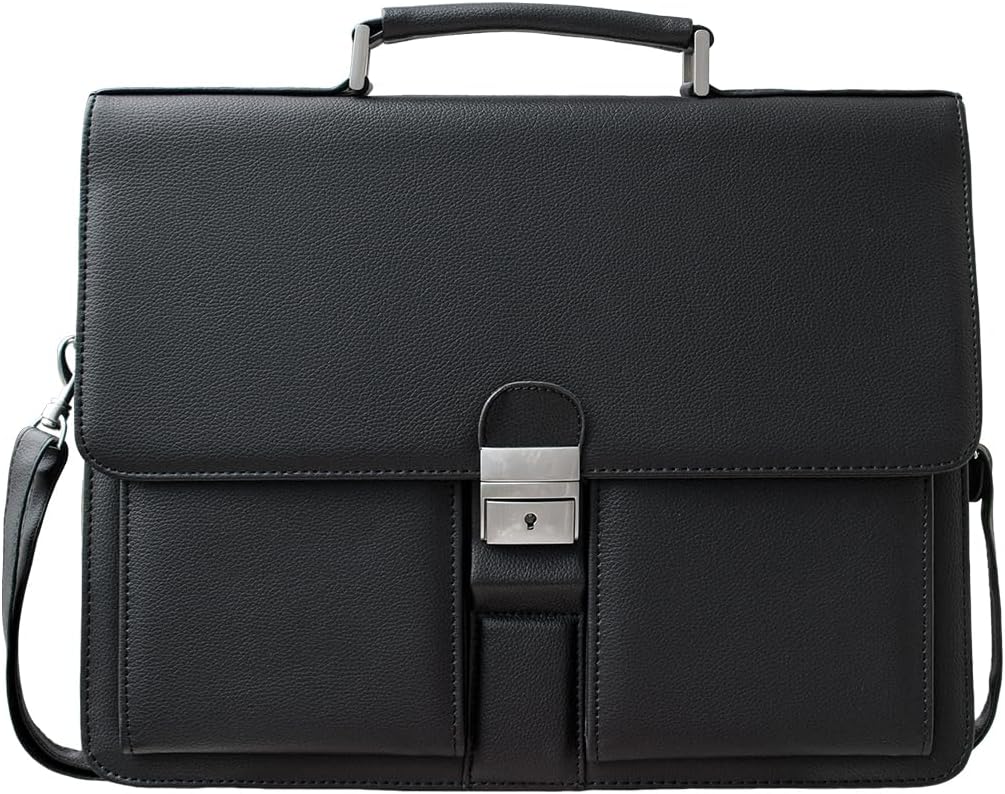 Mens Leather Briefcases Office Attorney Student Attache Case Messenger Bag w/Padded Compartment,Black