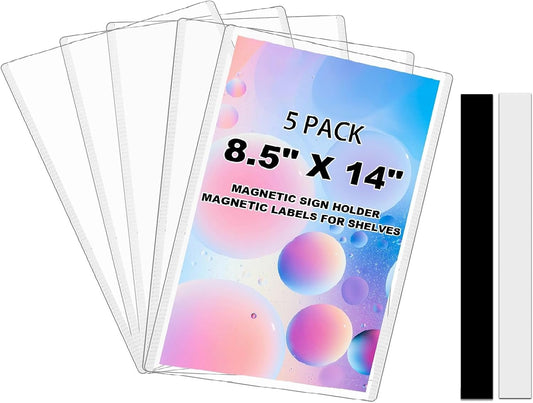 Legal Size Clear Plastic Sleeves 8.5x14 Document Paper Sheet Protectors for Warehouse,Transparment Information Label Holders Fits 4 Pages 4.25X7,Adhesive Magnetic Tape Including