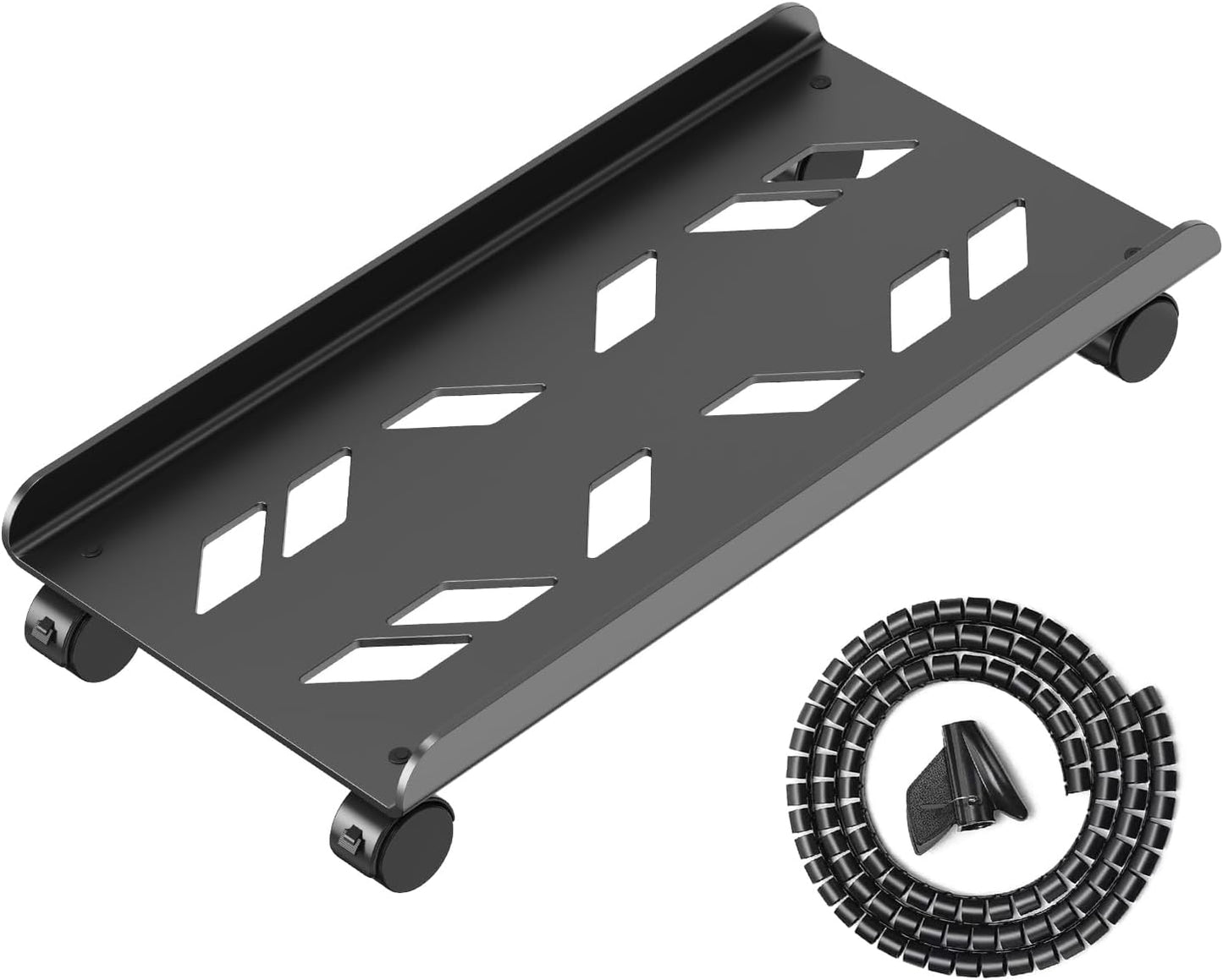 Computer Tower Stand, Ventilated Mobile CPU Stand Fits Most PC Tower, Steel Desktop CPU Holder with Rolling Caster Wheels, PC Floor Cart Riser for Gaming Office Desk Accessories