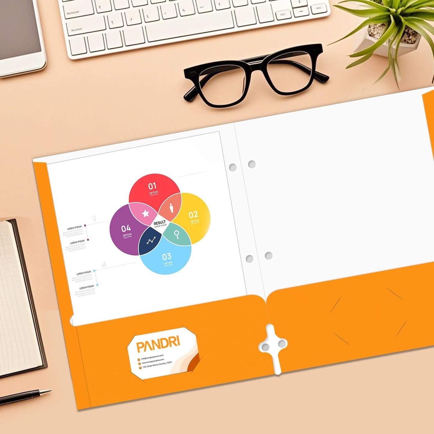 Two Pocket Portfolio Folders, PANDRI 60 Pack 3 Hole Punched 2 Pocket Folders for 3 Ring Binder, Letter Size Paper File Folder for School Office Home Business, Orange