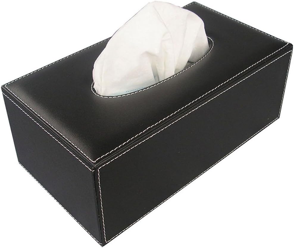 KINGFOM Desk Organizer Set 5PCS Office Supplies Synthetic Leather Files Holder Cabinet Desk Organizer Drawer, Multifunction Organizer Box, Tissue Box Holder and Sticky Notes Dispenser Case (T08-Black)