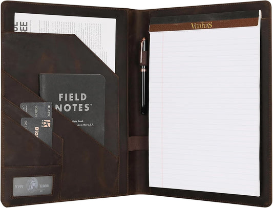 Genuine Leather Padfolio,Free Engraved Name, Personalized Leather Portfolio, A4 Document Folder Legal Pad Padfolio, Resume Folio for Men & Women