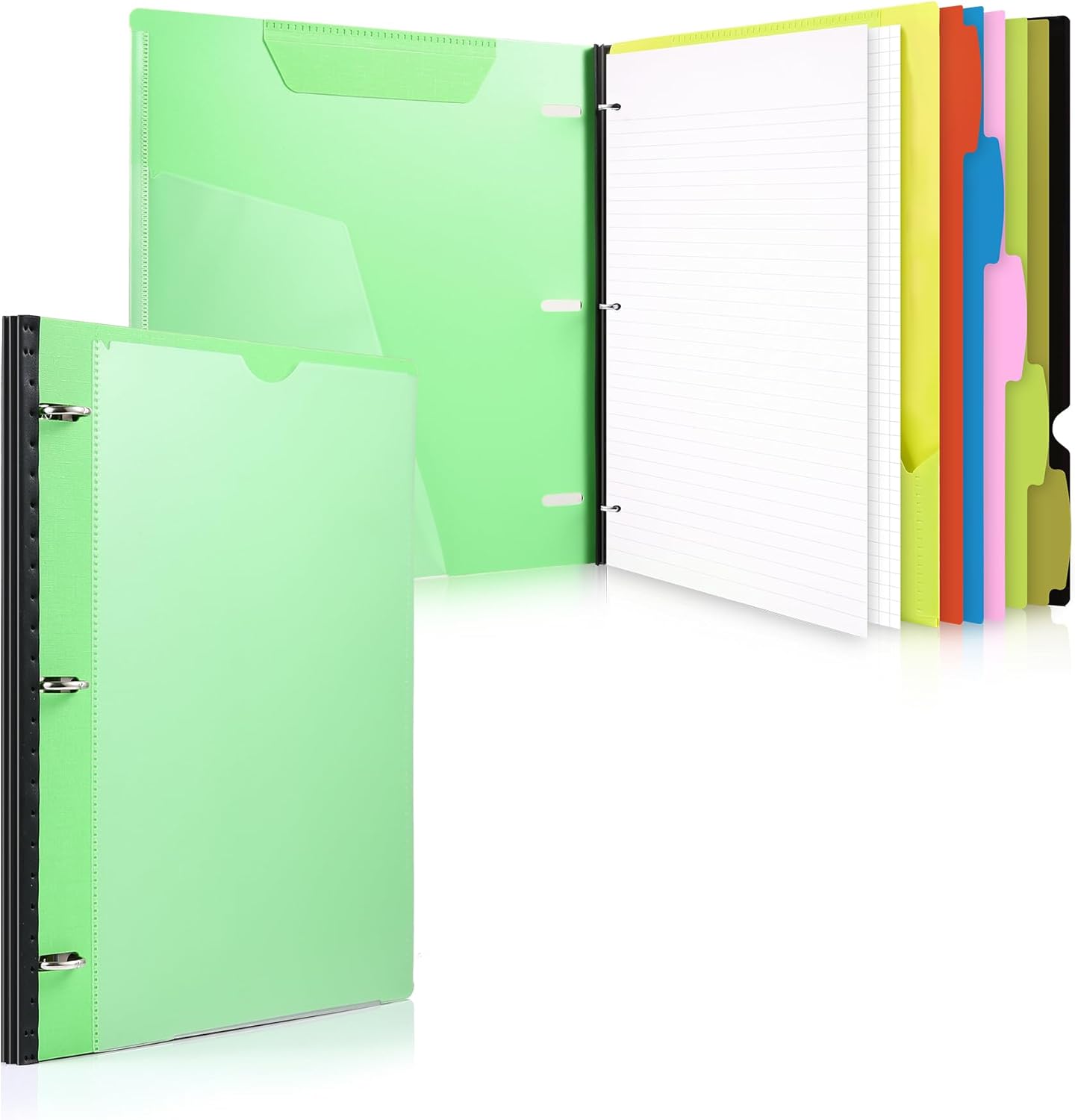 WOT I 1-Pack Telescoping 3 Ring Binder Notebook - Customizable Cover, 5 Dividers & Pocket Folder in One Slim Organizer (60 Sheets Included), Green