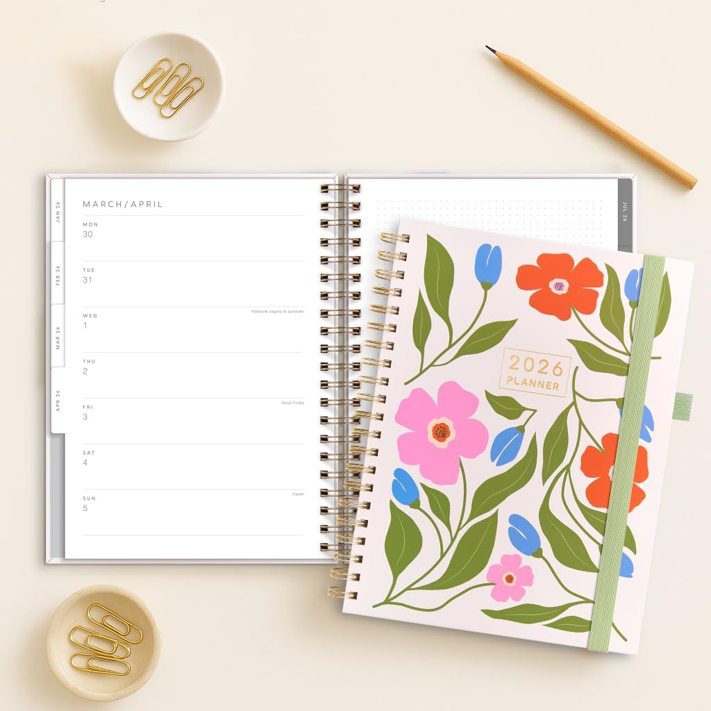 And Per Se 2026 Planner with Pattern, A4 Size-Daily, Weekly & 18-Monthly Leather Hardcover Planner, Daily Schedule, Monthly Tabs, 100 GSM Thick Paper(Botanical Floral)