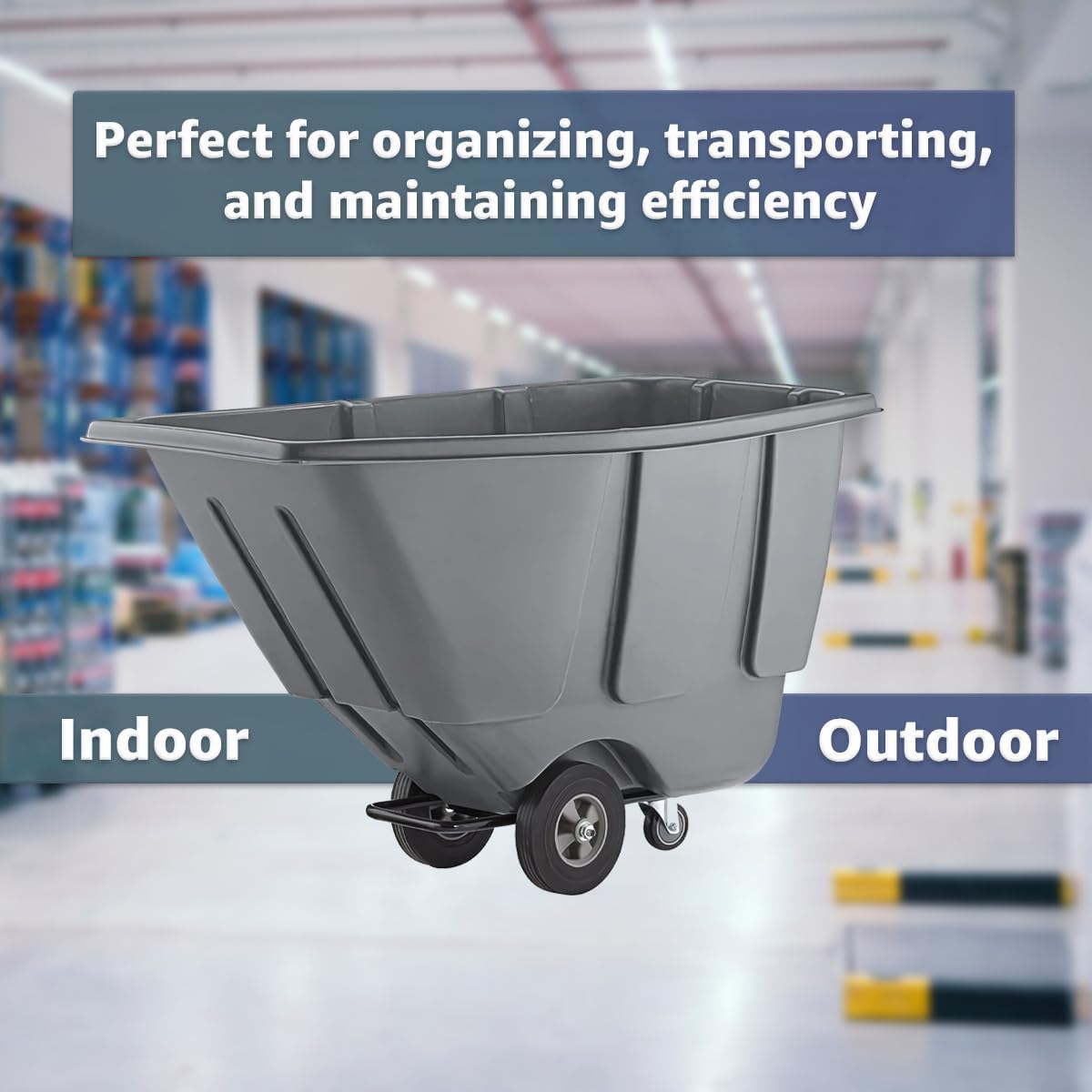 Commercial Garbage Wagon 0.5 Cubic Yard 300 lb., Tilt Truck, Construction Trash Recycling Trolley, Industrial Dump Cart Transportation, Rolling Waste Bin, Grey