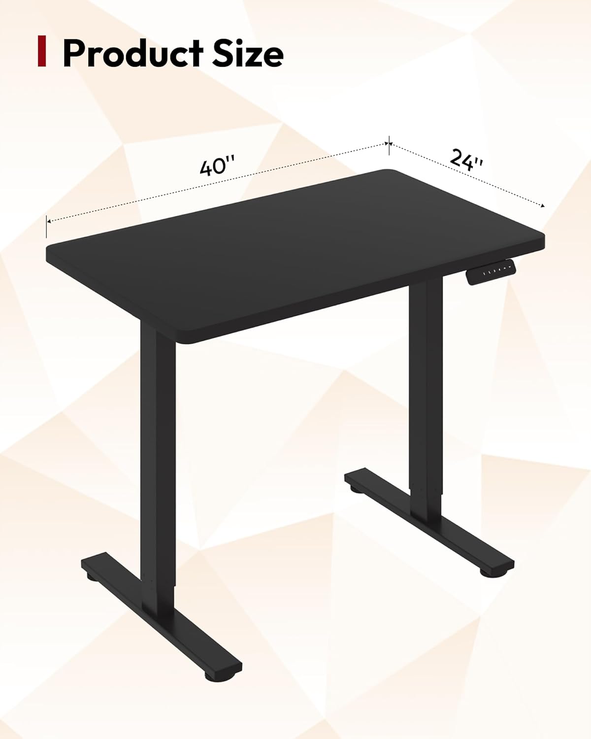 SANODESK Electric Standing Desk 40 x 24 Inches Whole-Piece Desktop Height Adjustable Stand Up Desk w/6-Button Controller Ergonomic Computer Desk for Home Office, Black Frame + Black Tabletop