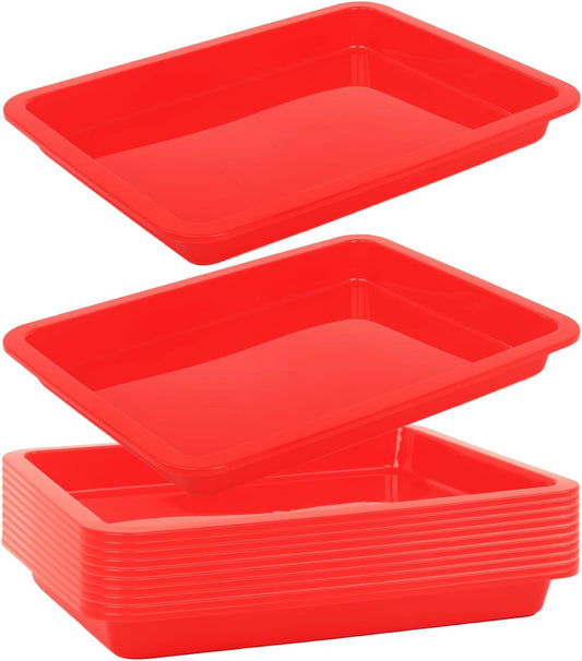 Craft Tray,24 Pack Art Trays for Kids Plastic Activity Trays Stackable Craft Trays,Shallow Craft Storage Organizer, DIY Project & Painting Tray,Art Supplies,9.45 x 7.1 x 0.98 Inch (Red)