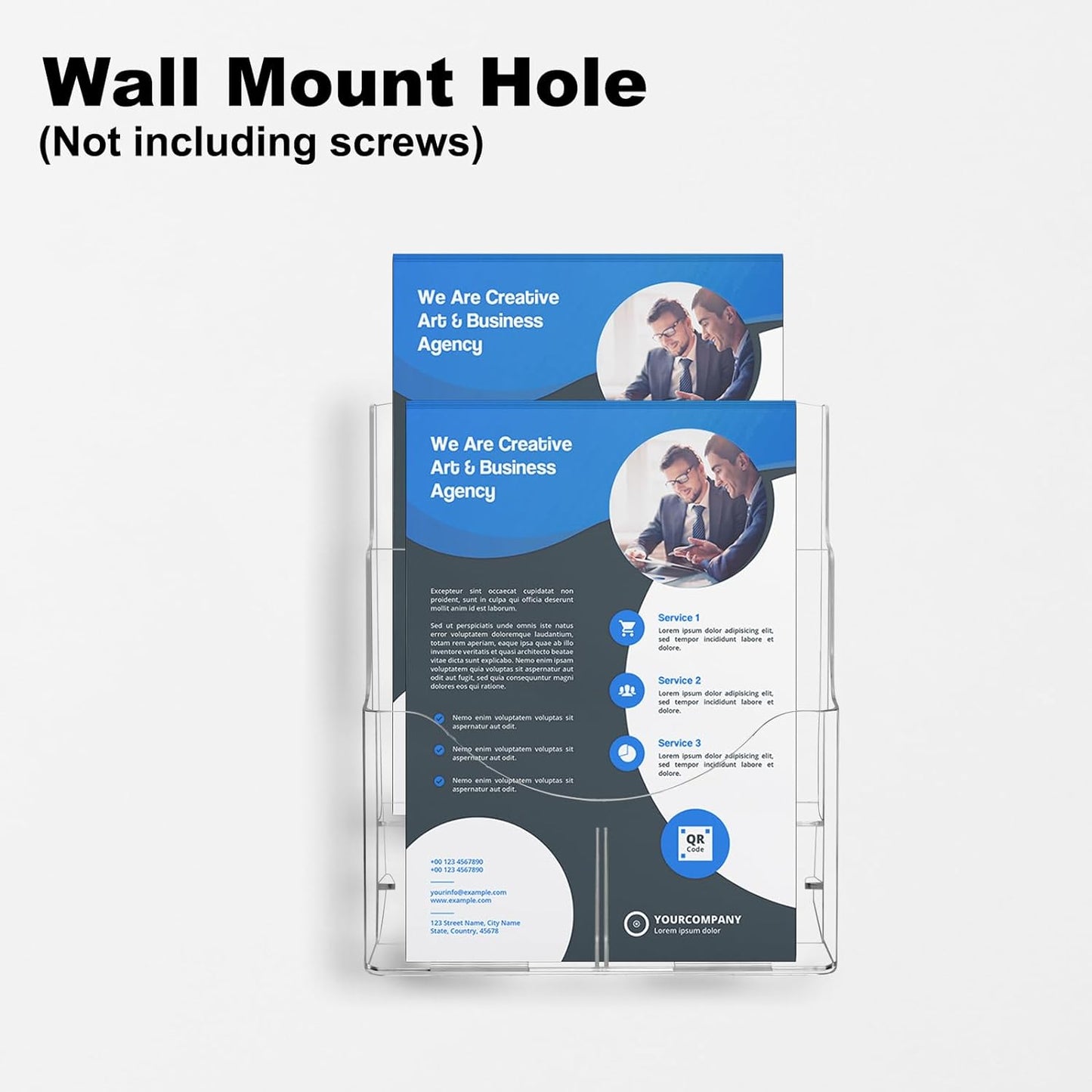 2 Pack Acrylic Brochure Holder 8.5 x 11 in, 2 Tier Brochure Display Stand with Removable Divider for 4 x 9 in Trifold Pamphlets, acrylic flyer holder 8.5 x 11 Stands for Flyer, Pamphlet, Magazine