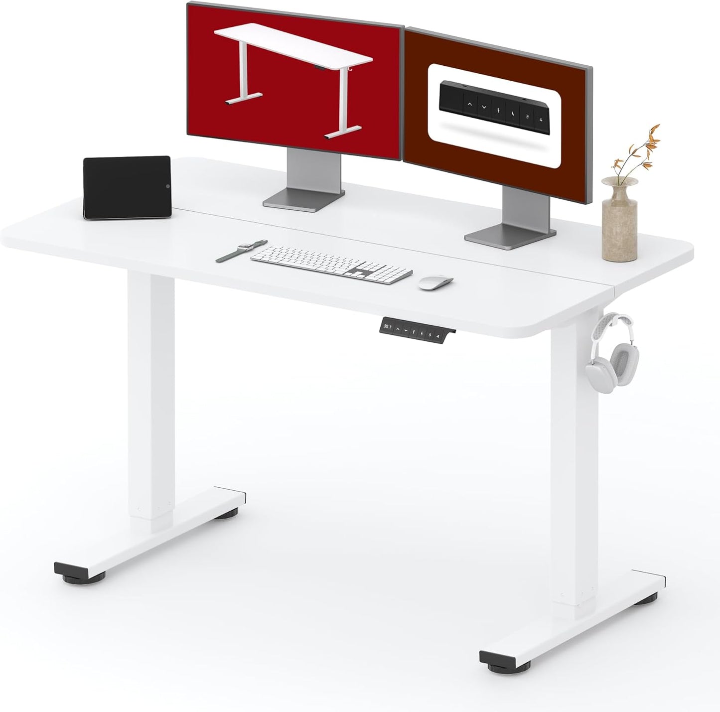 SANODESK Standing Desk Height Adjustable Electric Stand up Desk 48x24 Inches Sit Stand Home Office with Splice Board, White Frame/White Top