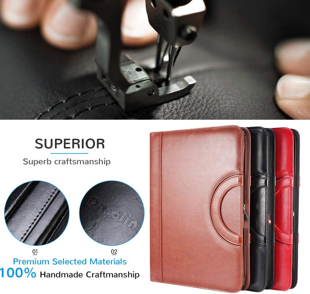 Darolin Zippered Leather Padfolio Portfolio with Hidden Handle and Clipboard, Business Conference Organizer Notepad Folder, Portfolio Bag, Padfolio for Women/Men (Black)