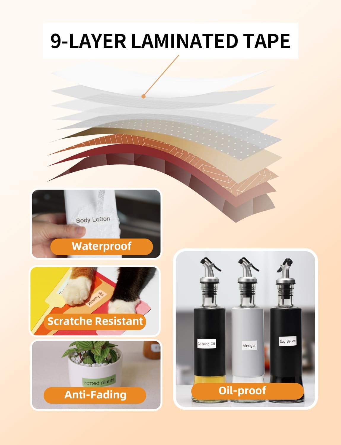 MakeID E1 Q1 Label Maker Tape Refills, 12mm x 4m (0.47" x 13') Continuous Sticker Thermal Laminated Waterproof Self-Adhesive Multipurpose Labeling Tape Replacement