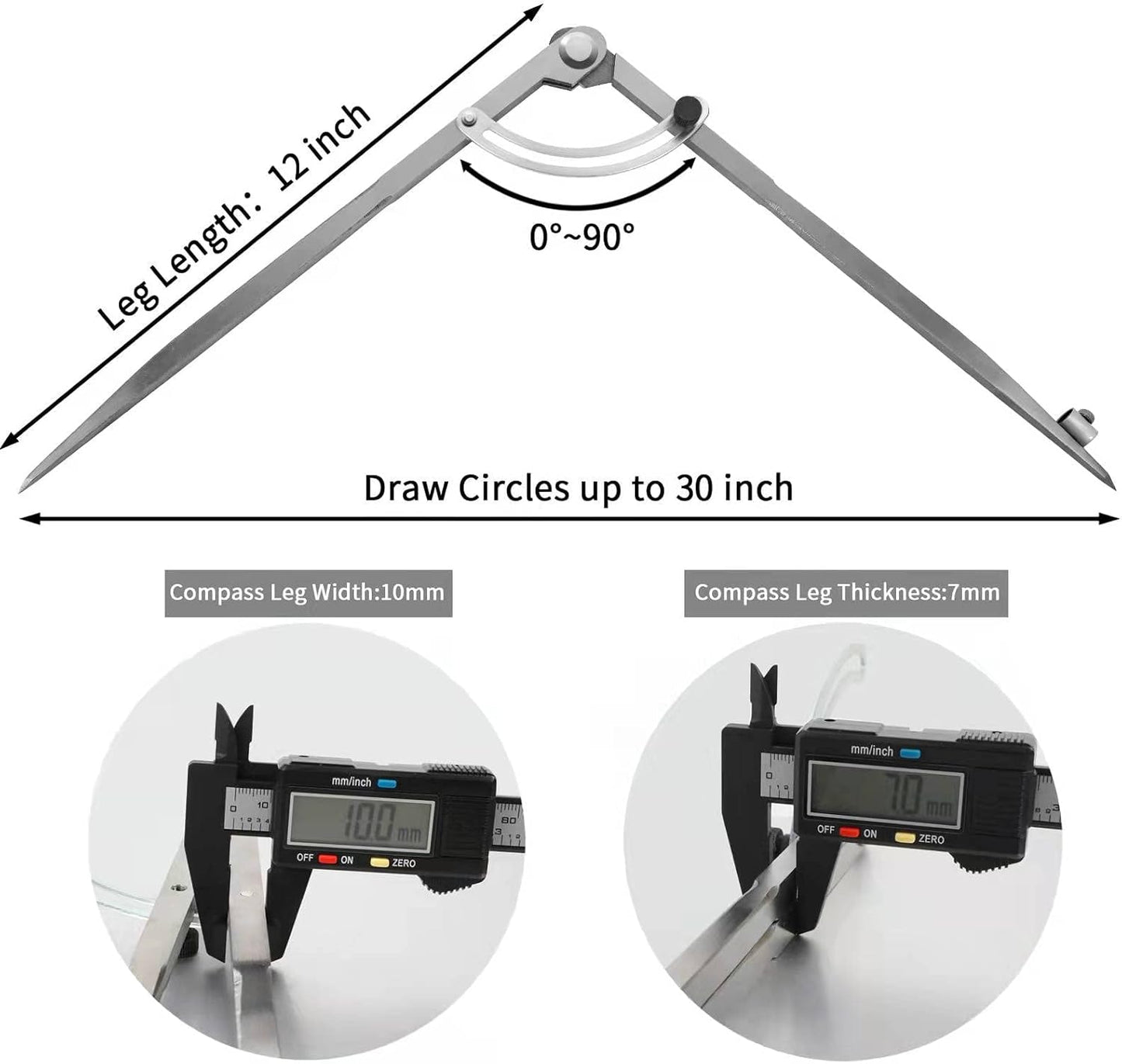 20 inch Compass for Woodworking, Compass for Geometry, Precision Woodworking Compass with Wing Divider and Pencil Holder, Large Compass for Geometry, Woodworking Compass, Drafting, Drawing Compass