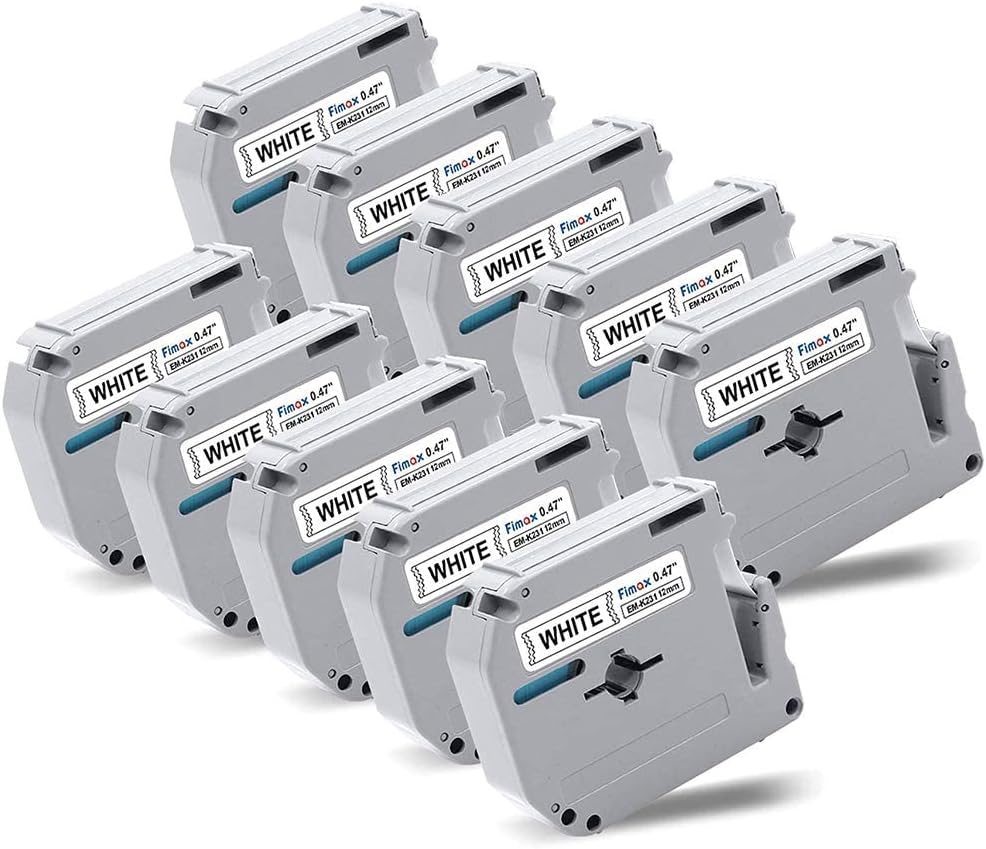 Fimax Replacement for Brother P Touch M Tape M231 MK231 MK-231 12mm 0.47 Inch to use with Brother PTouch PT-M95 PT-90 PT-70 PT-65 PT-85, Black on White, 26.2 Feet, 10-Pack