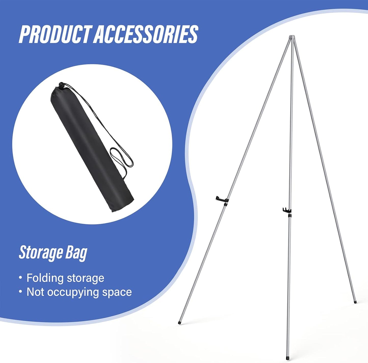 Display Silver Easel Stand - 63" Artist Instant Tripod Collapsible Portable Floor Easel - Adjustable Art Poster Easy Folding Metal Stand for Display Show, Wedding, Painting