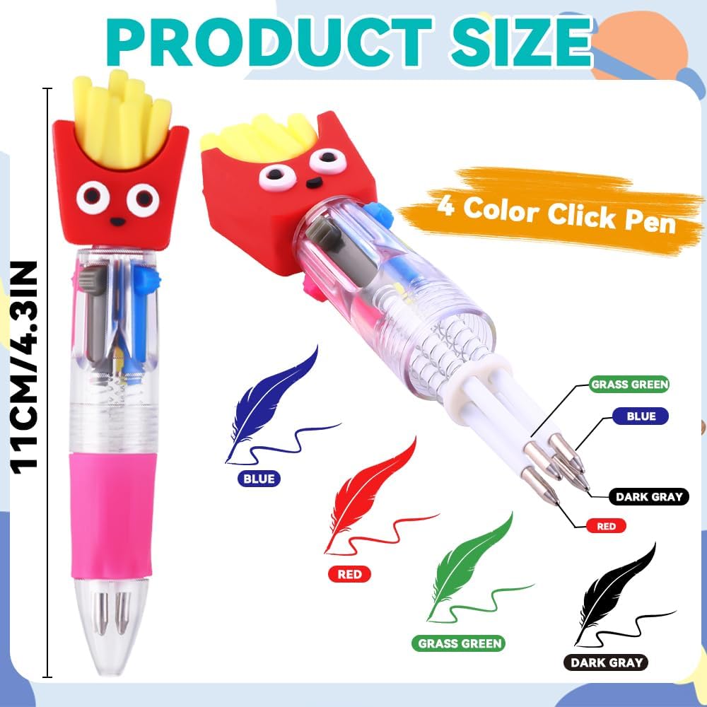 28PCS Fun Pens for Kids Multicolor Ballpoint Pen 4 Colors in One, Mini Cute Stationery Cartoon Animal 0.7mm Retractable Writing Pens for Party Favors School Supplies Students Rewards