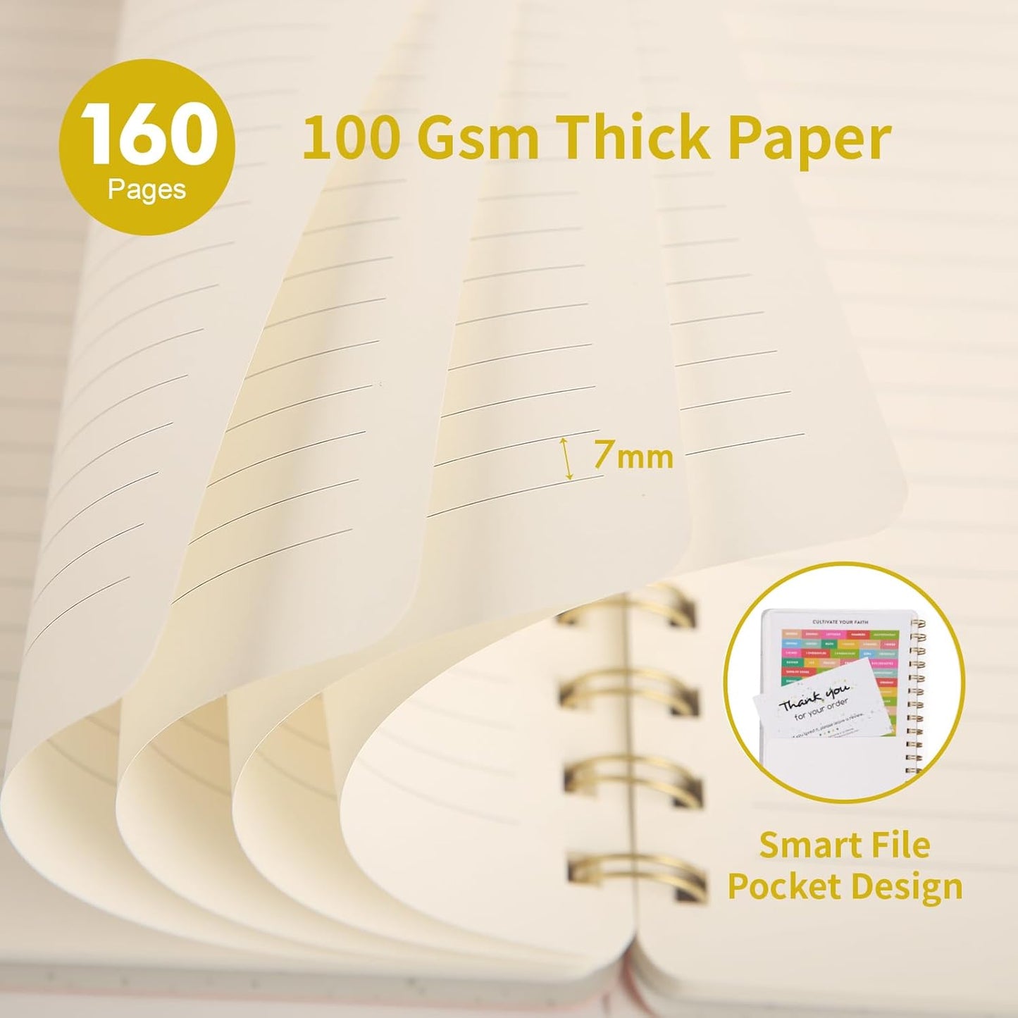 Spiral Notebook-6.10" x 8.19" College Ruled Journal with Inner Pockets and 160 Pages,PU Leather Cover Business Journal, Twin-Wire Binding Notebook Perfect for Office & Home School Supplies