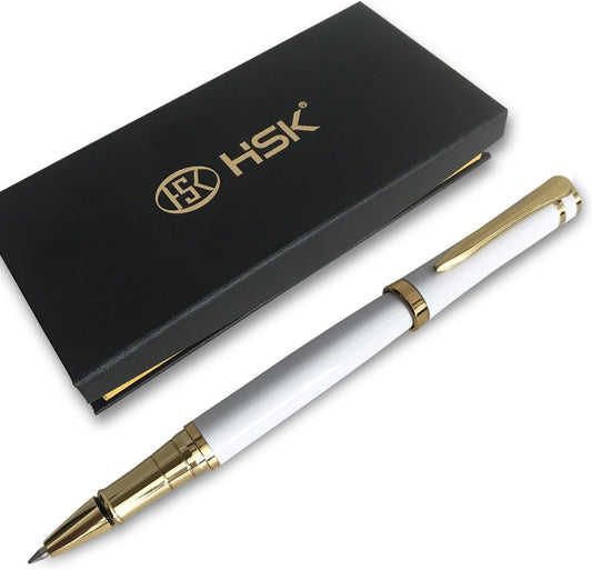 HSK Luxury Ballpoint Pens gift Pen Black Refill Line width 0.5mm,Best Ball Pen Gift Set for Men & Women Professional Executive,Office,Nice Pens Classy Gift Box (White)