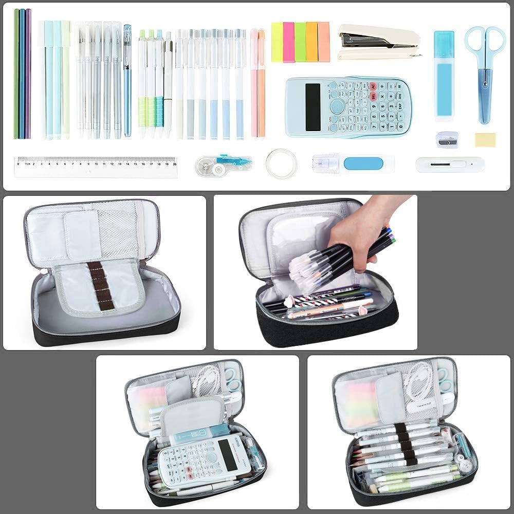 Homecube Capacious Pencil Case Marker Holder Pouch Desk Organizer Big Pencil Bag with Zipper Large Storage Box for College Middle School Office Supplies Stationery - Black