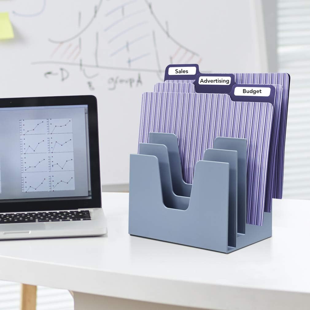 Acrimet 5 Section Incline File Sorter Organizer, Mail, Folder, Letter Desk Organizer, Rack for Office Organization Desktop (Plastic) (Solid Blue Color)